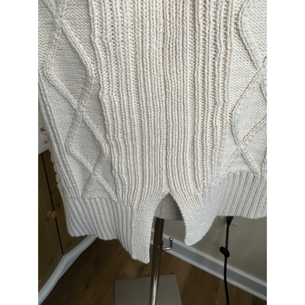J.Crew Womens Ivory Cotton Cable Knit Fisherman Sweater Mock Neck BD709 Size M - Picture 5 of 7